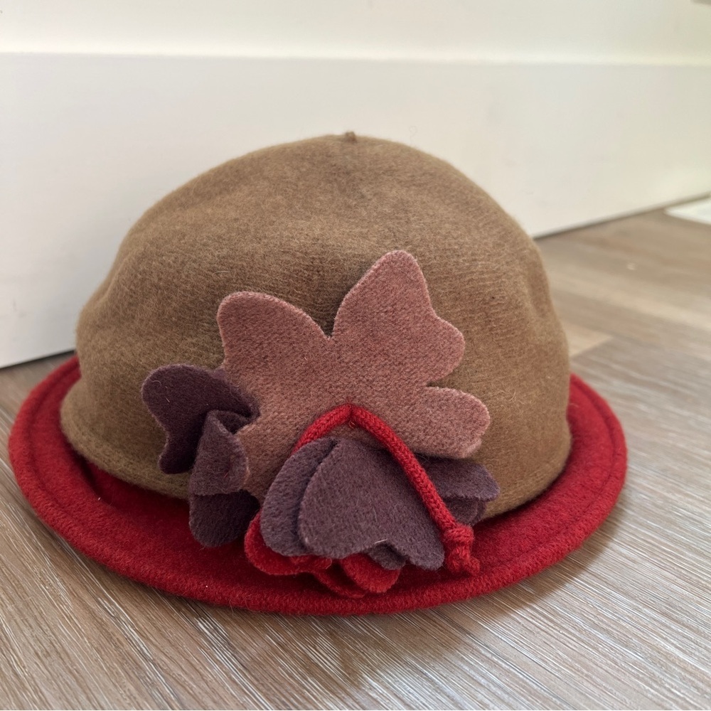 Vintage Scala 100% Wool Hat Brown Red Adjustable Wire Brim